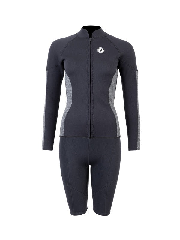 Two Bare Feet Unisex Perspective Full Zip 2.5mm Wetsuit Jacket & Shorts Set (Black/Grey)