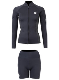 Two Bare Feet Unisex Perspective Full Zip 2.5mm Wetsuit Jacket & Hotpants Set (Black/Grey/Grey)