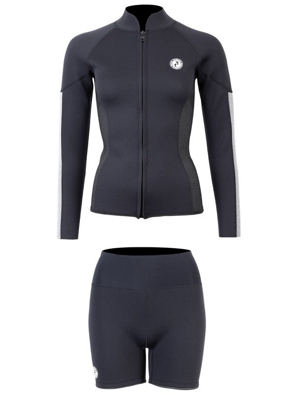 Two Bare Feet Unisex Perspective Full Zip 2.5mm Wetsuit Jacket & Hotpants Set (Black/Grey/Grey)