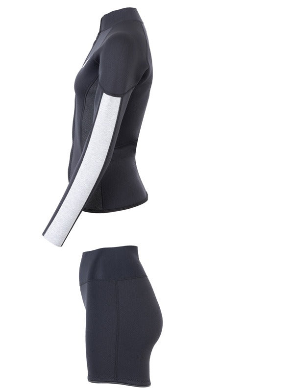 Two Bare Feet Unisex Perspective Full Zip 2.5mm Wetsuit Jacket & Hotpants Set (Black/Grey/Grey)