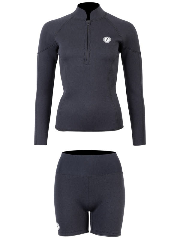 Two Bare Feet Unisex Perspective Half Zip 2.5mm Wetsuit Jacket & Hotpants Set (Black)