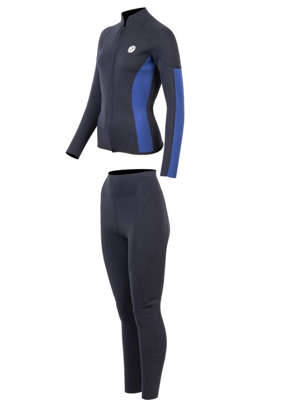 Two Bare Feet Unisex Perspective Full Zip 2.5mm Wetsuit Jacket & Pants Set (Black/Blue)