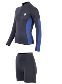 Two Bare Feet Unisex Perspective Half Zip 2.5mm Wetsuit Jacket & Hotpants Set (Black/Blue)