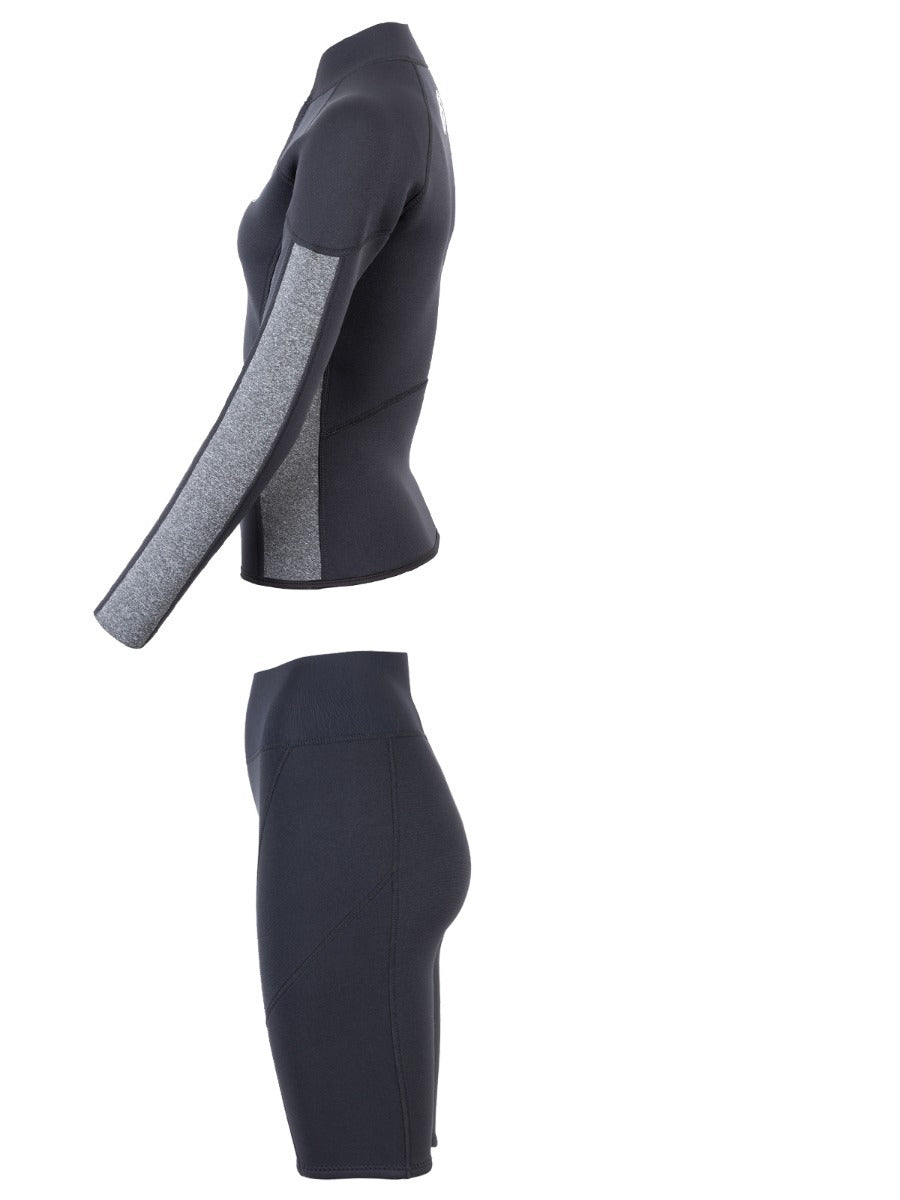Two Bare Feet Unisex Perspective Half Zip 2.5mm Wetsuit Jacket & Shorts Set (Black/Grey)