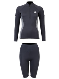 Two Bare Feet Unisex Perspective Half Zip 2.5mm Wetsuit Jacket & Shorts Set (Black/Grey)