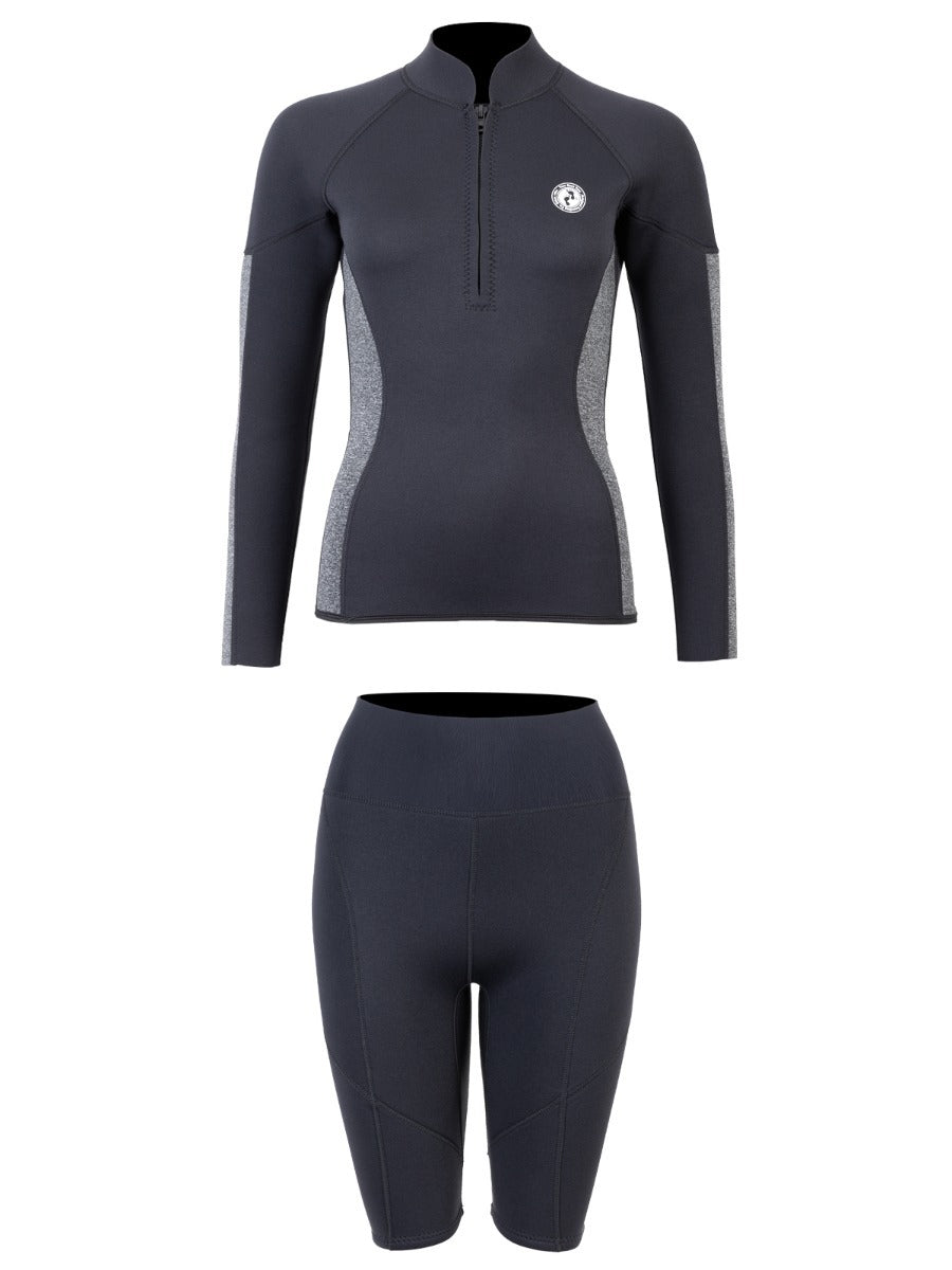 Two Bare Feet Unisex Perspective Half Zip 2.5mm Wetsuit Jacket & Shorts Set (Black/Grey)
