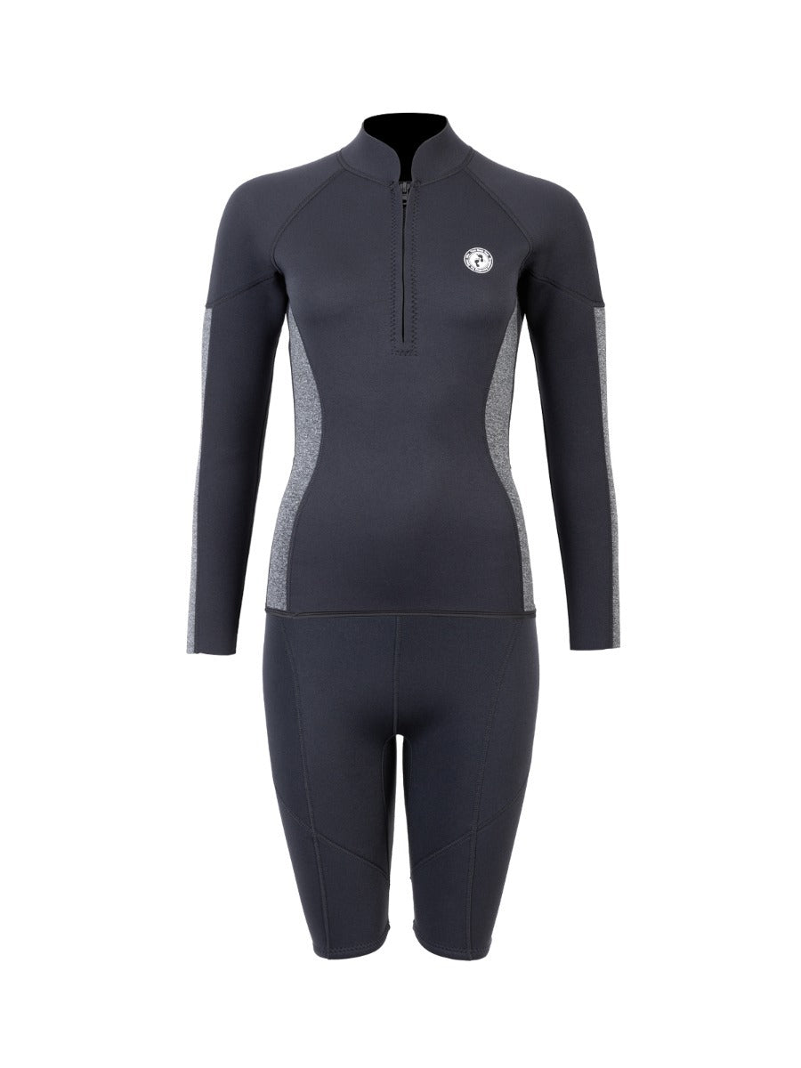 Two Bare Feet Unisex Perspective Half Zip 2.5mm Wetsuit Jacket & Shorts Set (Black/Grey)