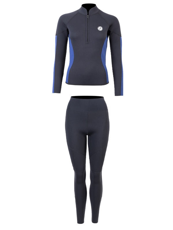 Two Bare Feet Unisex Perspective Half Zip 2.5mm Wetsuit Jacket & Pants Set (Black/Blue)