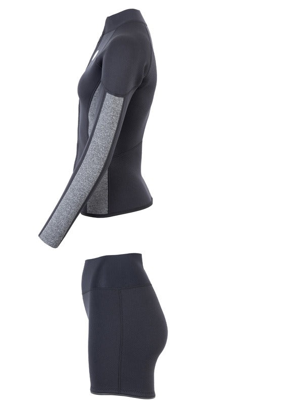 Two Bare Feet Unisex Perspective Full Zip 2.5mm Wetsuit Jacket & Hotpants Set (Black/Grey)