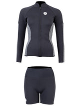 Two Bare Feet Unisex Perspective Full Zip 2.5mm Wetsuit Jacket & Hotpants Set (Black/Grey)