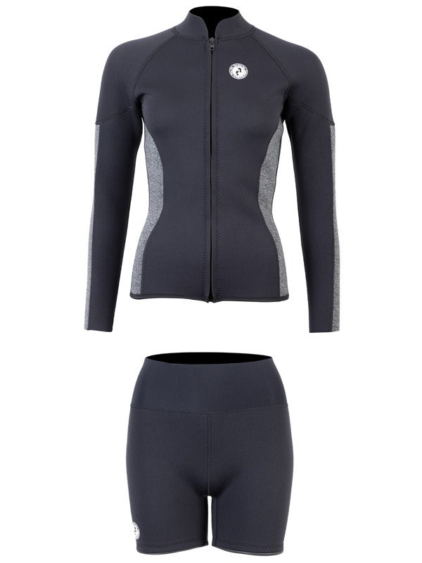 Two Bare Feet Unisex Perspective Full Zip 2.5mm Wetsuit Jacket & Hotpants Set (Black/Grey)