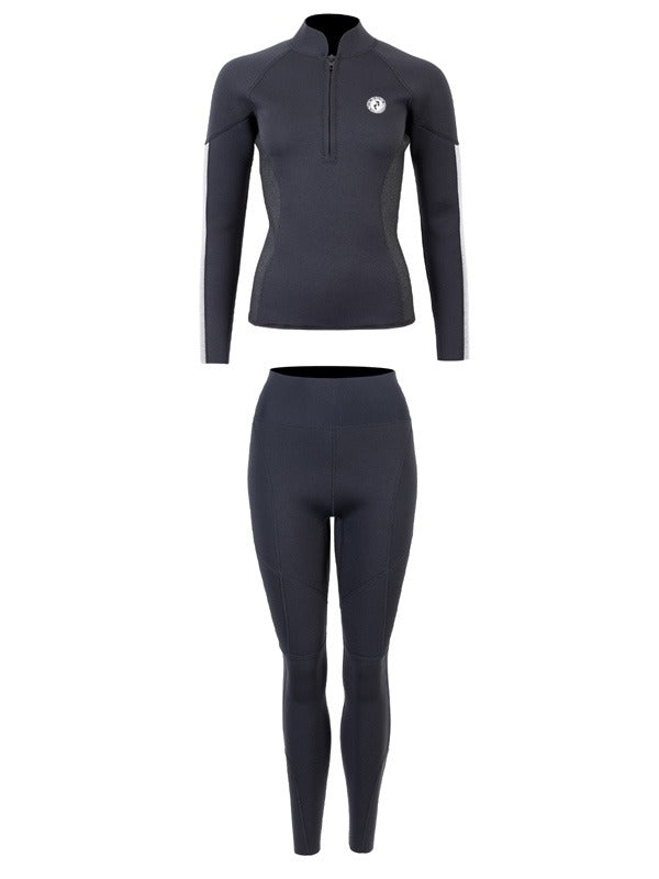 Two Bare Feet Unisex Perspective Half Zip 2.5mm Wetsuit Jacket & Pants Set (Black/Grey/Grey)