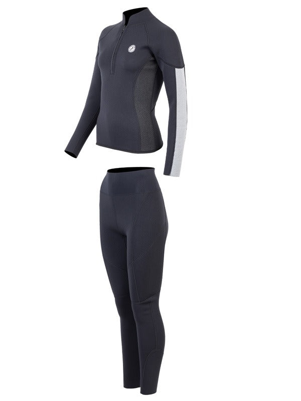 Two Bare Feet Unisex Perspective Half Zip 2.5mm Wetsuit Jacket & Pants Set (Black/Grey/Grey)