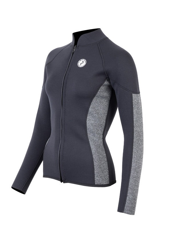 Two Bare Feet Unisex Perspective Full Zip 2.5mm Wetsuit Jacket (Black/Grey)
