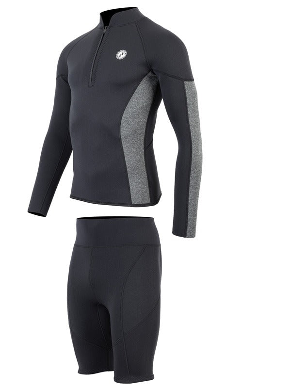 Two Bare Feet Perspective Half Zip 2.5mm Wetsuit Jacket & Shorts Set (Black/Grey)