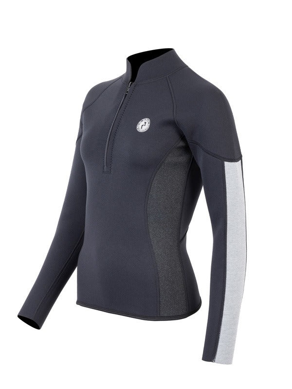 Two Bare Feet Unisex Perspective Half Zip 2.5mm Wetsuit Jacket (Black/Grey/Grey)