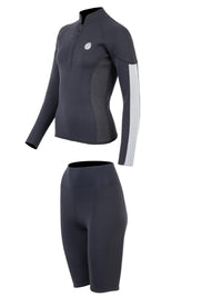 Two Bare Feet Unisex Perspective Half Zip 2.5mm Wetsuit Jacket & Shorts Set (Black/Grey/Grey)