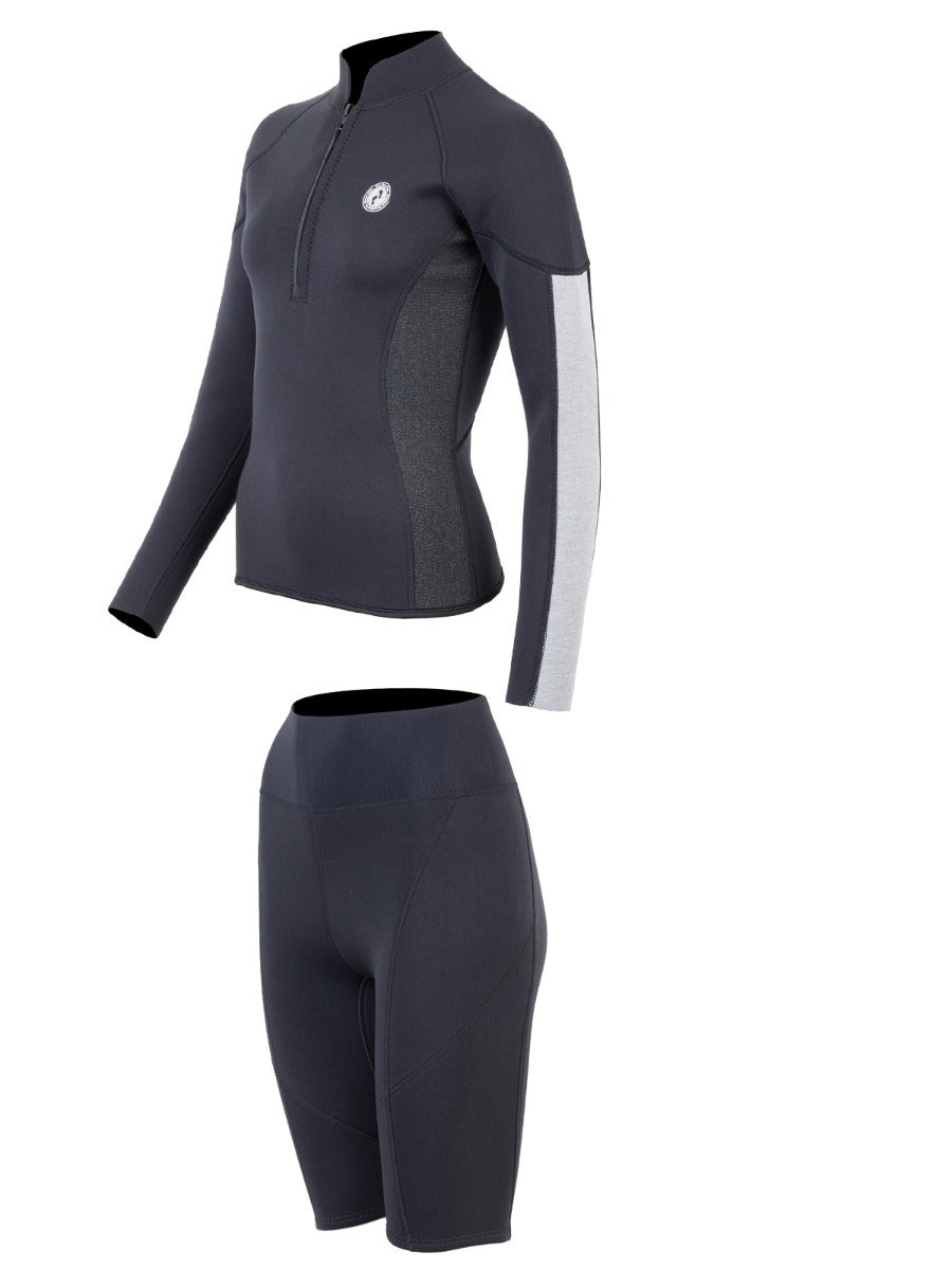 Two Bare Feet Unisex Perspective Half Zip 2.5mm Wetsuit Jacket & Shorts Set (Black/Grey/Grey)