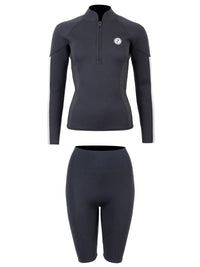 Two Bare Feet Unisex Perspective Half Zip 2.5mm Wetsuit Jacket & Shorts Set (Black/Grey/Grey)