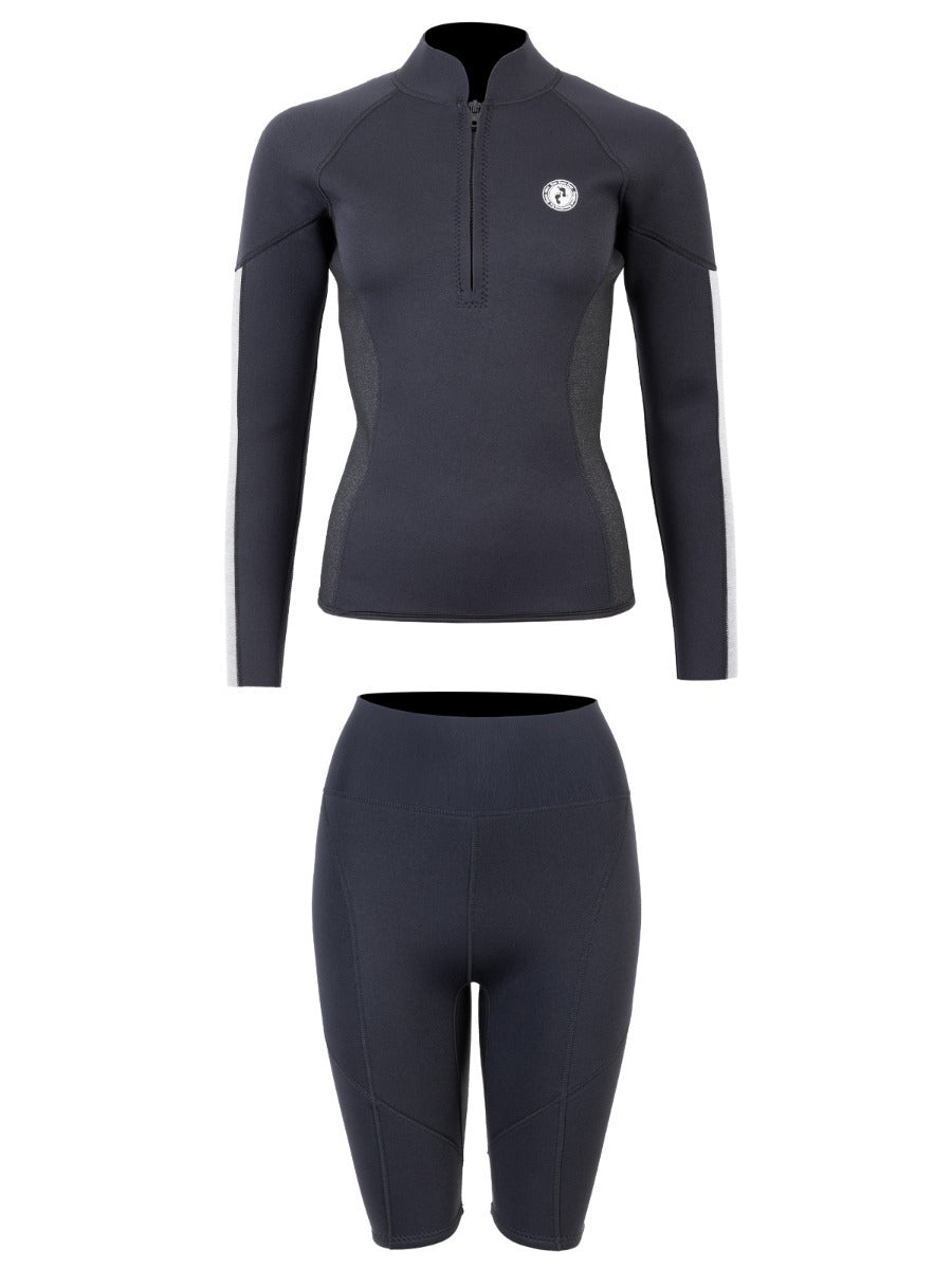 Two Bare Feet Unisex Perspective Half Zip 2.5mm Wetsuit Jacket & Shorts Set (Black/Grey/Grey)