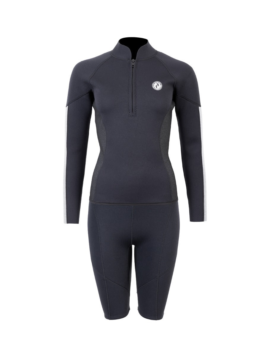 Two Bare Feet Unisex Perspective Half Zip 2.5mm Wetsuit Jacket & Shorts Set (Black/Grey/Grey)