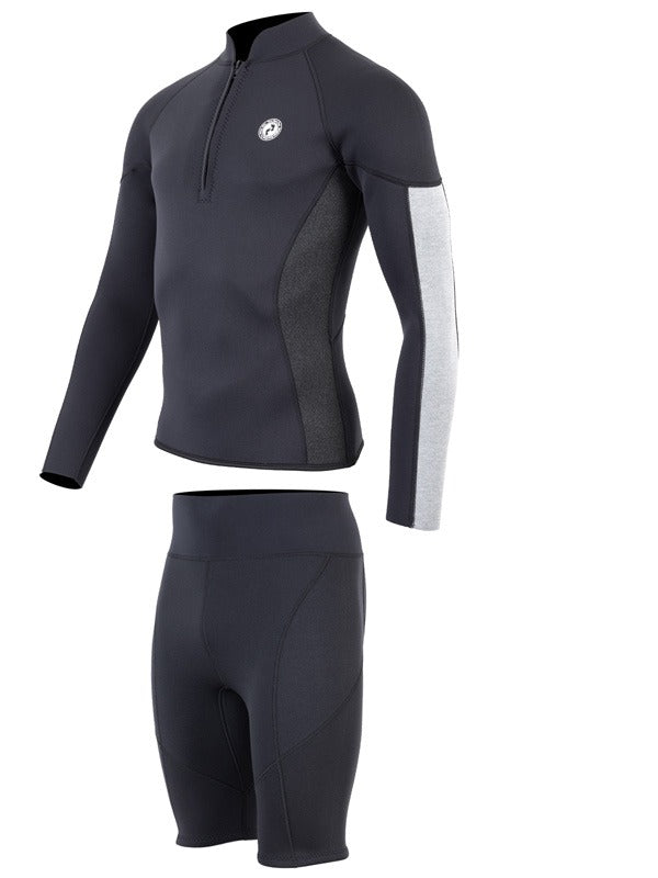 Two Bare Feet Perspective Half Zip 2.5mm Wetsuit Jacket & Shorts Set (Black/Grey/Grey)