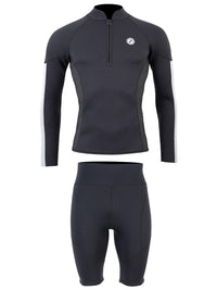 Two Bare Feet Perspective Half Zip 2.5mm Wetsuit Jacket & Shorts Set (Black/Grey/Grey)
