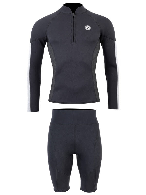 Two Bare Feet Perspective Half Zip 2.5mm Wetsuit Jacket & Shorts Set (Black/Grey/Grey)