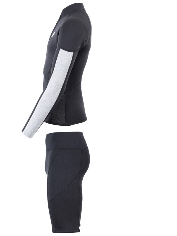 Two Bare Feet Perspective Half Zip 2.5mm Wetsuit Jacket & Shorts Set (Black/Grey/Grey)