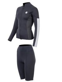 Two Bare Feet Unisex Perspective Full Zip 2.5mm Wetsuit Jacket & Shorts Set (Black/Grey/Grey)