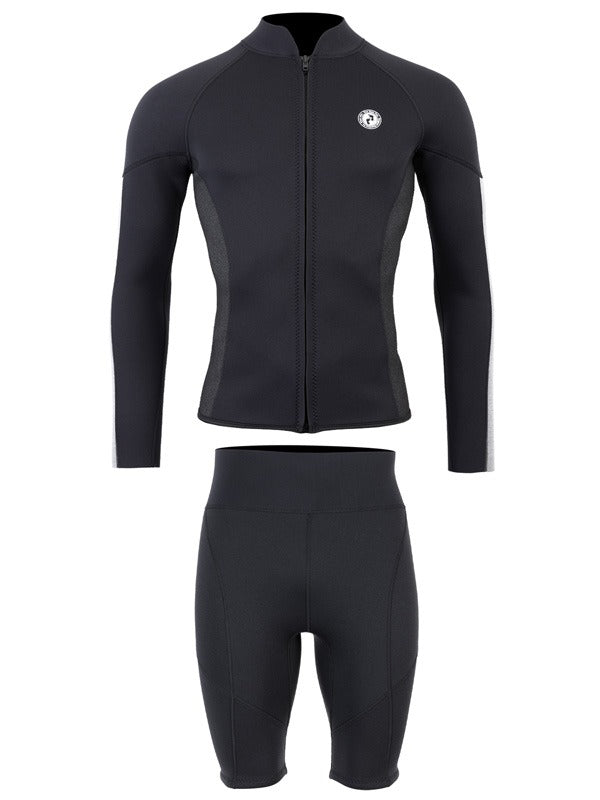 Two Bare Feet Perspective Full Zip 2.5mm Wetsuit Jacket & Shorts Set (Black/Grey/Grey)