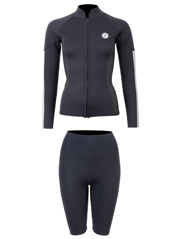 Two Bare Feet Unisex Perspective Full Zip 2.5mm Wetsuit Jacket & Shorts Set (Black/Grey/Grey)