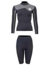 Two Bare Feet Womens Aspect Fleece Lined Zipless Thermal 2.5mm Superstretch Wetsuit Top & Shorts Set (Black/Grey)