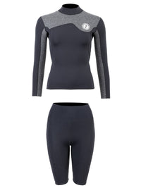 Two Bare Feet Womens Aspect Fleece Lined Zipless Thermal 2.5mm Superstretch Wetsuit Top & Shorts Set (Black/Grey)