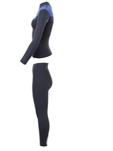 Two Bare Feet Womens Aspect Fleece Lined Zipless Thermal 2.5mm Superstretch Wetsuit Top & Pants Set (Black/Blue)