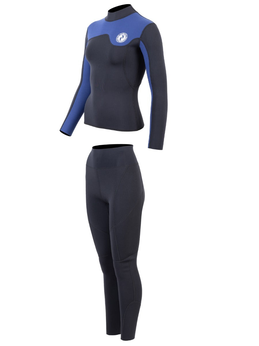 Two Bare Feet Womens Aspect Fleece Lined Zipless Thermal 2.5mm Superstretch Wetsuit Top & Pants Set (Black/Blue)