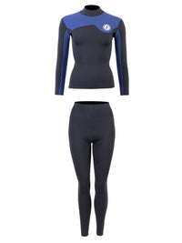 Two Bare Feet Womens Aspect Fleece Lined Zipless Thermal 2.5mm Superstretch Wetsuit Top & Pants Set (Black/Blue)