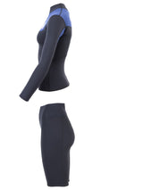 Two Bare Feet Womens Aspect Fleece Lined Zipless Thermal 2.5mm Superstretch Wetsuit Top & Shorts Set (Black/Blue)