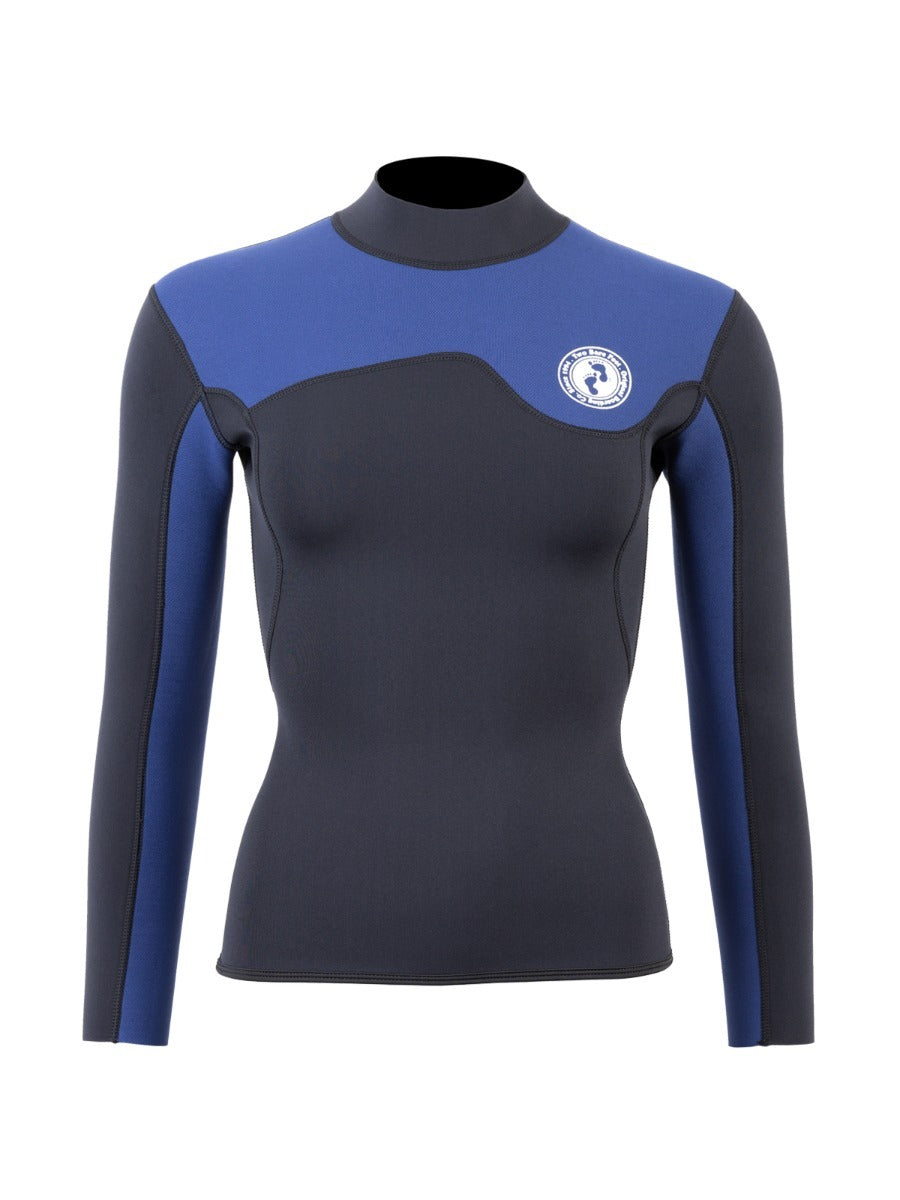 Two Bare Feet Womens Aspect Fleece Lined Zipless Thermal 2.5mm Superstretch Wetsuit Top & Shorts Set (Black/Blue)