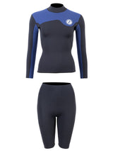 Two Bare Feet Womens Aspect Fleece Lined Zipless Thermal 2.5mm Superstretch Wetsuit Top & Shorts Set (Black/Blue)