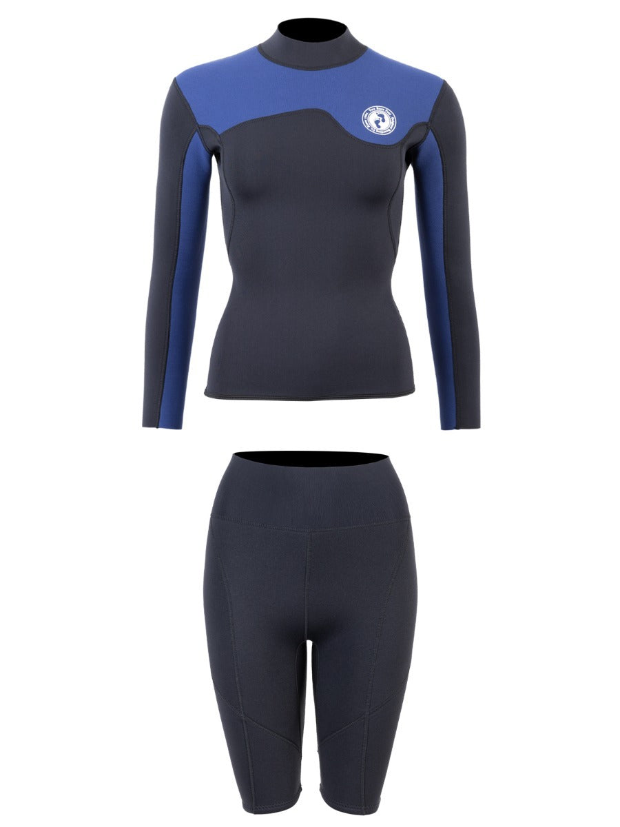 Two Bare Feet Womens Aspect Fleece Lined Zipless Thermal 2.5mm Superstretch Wetsuit Top & Shorts Set (Black/Blue)