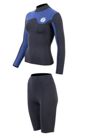 Two Bare Feet Womens Aspect Fleece Lined Zipless Thermal 2.5mm Superstretch Wetsuit Top & Shorts Set (Black/Blue)