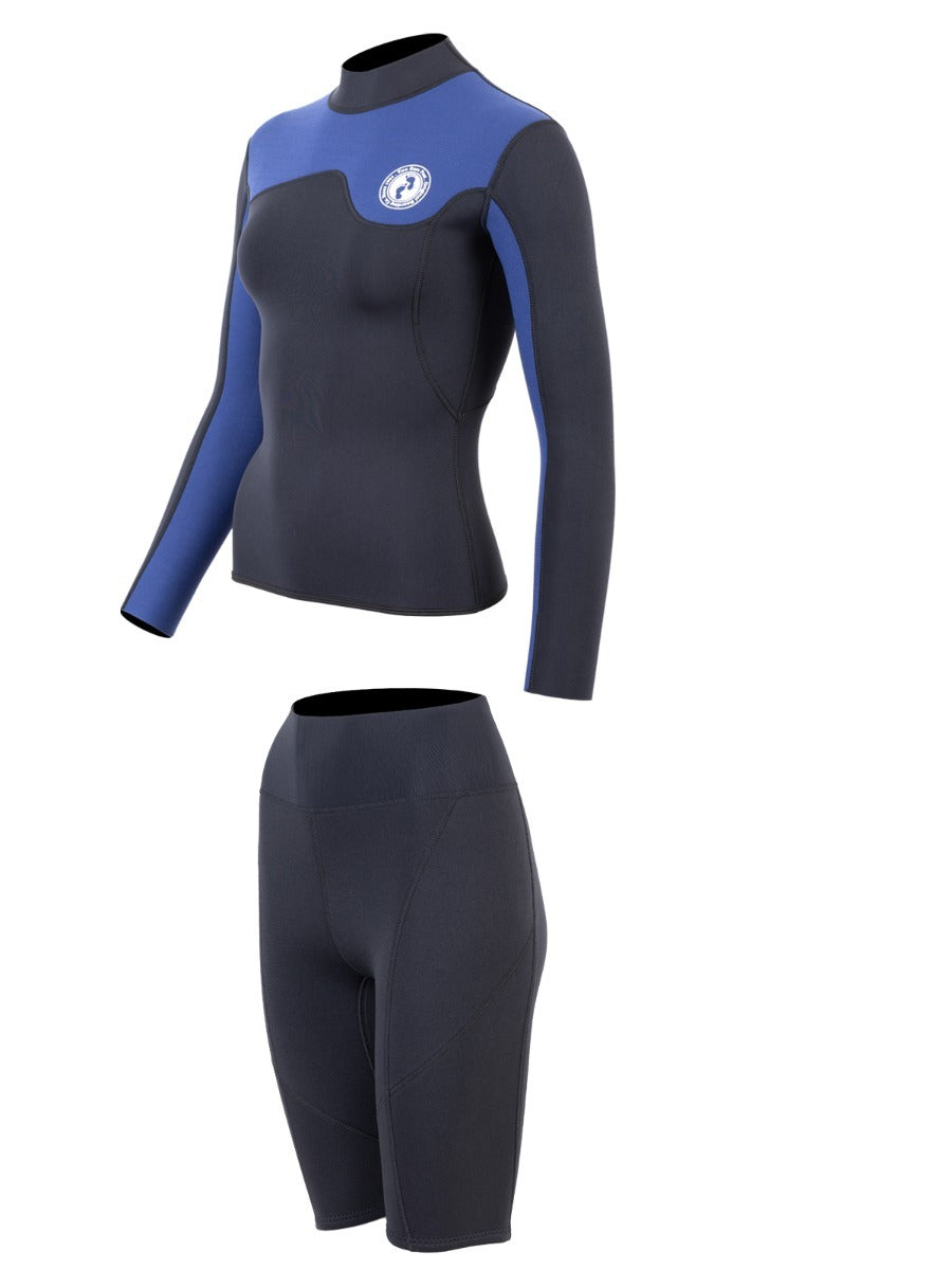 Two Bare Feet Womens Aspect Fleece Lined Zipless Thermal 2.5mm Superstretch Wetsuit Top & Shorts Set (Black/Blue)
