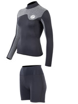 Two Bare Feet Womens Aspect Back Zip 2.5mm Wetsuit Jacket & Hotpants Set (Black/Grey)