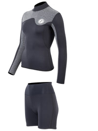 Two Bare Feet Womens Aspect Back Zip 2.5mm Wetsuit Jacket & Hotpants Set (Black/Grey)