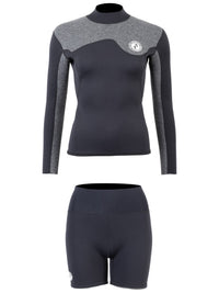 Two Bare Feet Womens Aspect Back Zip 2.5mm Wetsuit Jacket & Hotpants Set (Black/Grey)