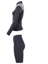 Two Bare Feet Womens Aspect Back Zip 2.5mm Wetsuit Jacket & Shorts Set (Black/Grey Stripes)