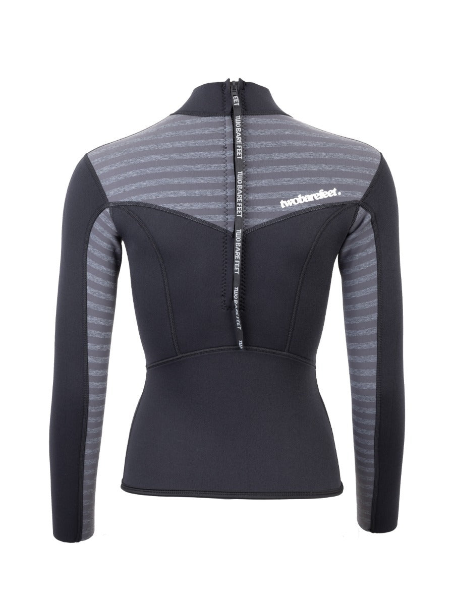 Two Bare Feet Womens Aspect Back Zip 2.5mm Wetsuit Jacket & Shorts Set (Black/Grey Stripes)
