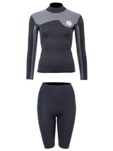 Two Bare Feet Womens Aspect Back Zip 2.5mm Wetsuit Jacket & Shorts Set (Black/Grey Stripes)