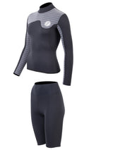 Two Bare Feet Womens Aspect Back Zip 2.5mm Wetsuit Jacket & Shorts Set (Black/Grey Stripes)